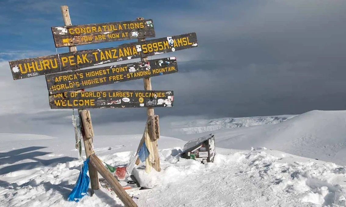 Day 6: Barafu Camp (4,600m/15,100ft) to Uhuru Peak (5,895m/19,300ft) then descending to Mweka Camp (3,110m/10,200ft)